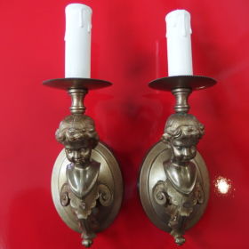 set-wall-lamp-gilt-brass-putti-20th-century