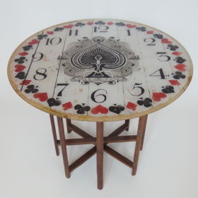 table-wood-spool-weaving-loom-clock-antique