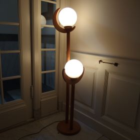 vloerlamp-eiken-opalineglas-bollen-Nederlands-1980-vintage